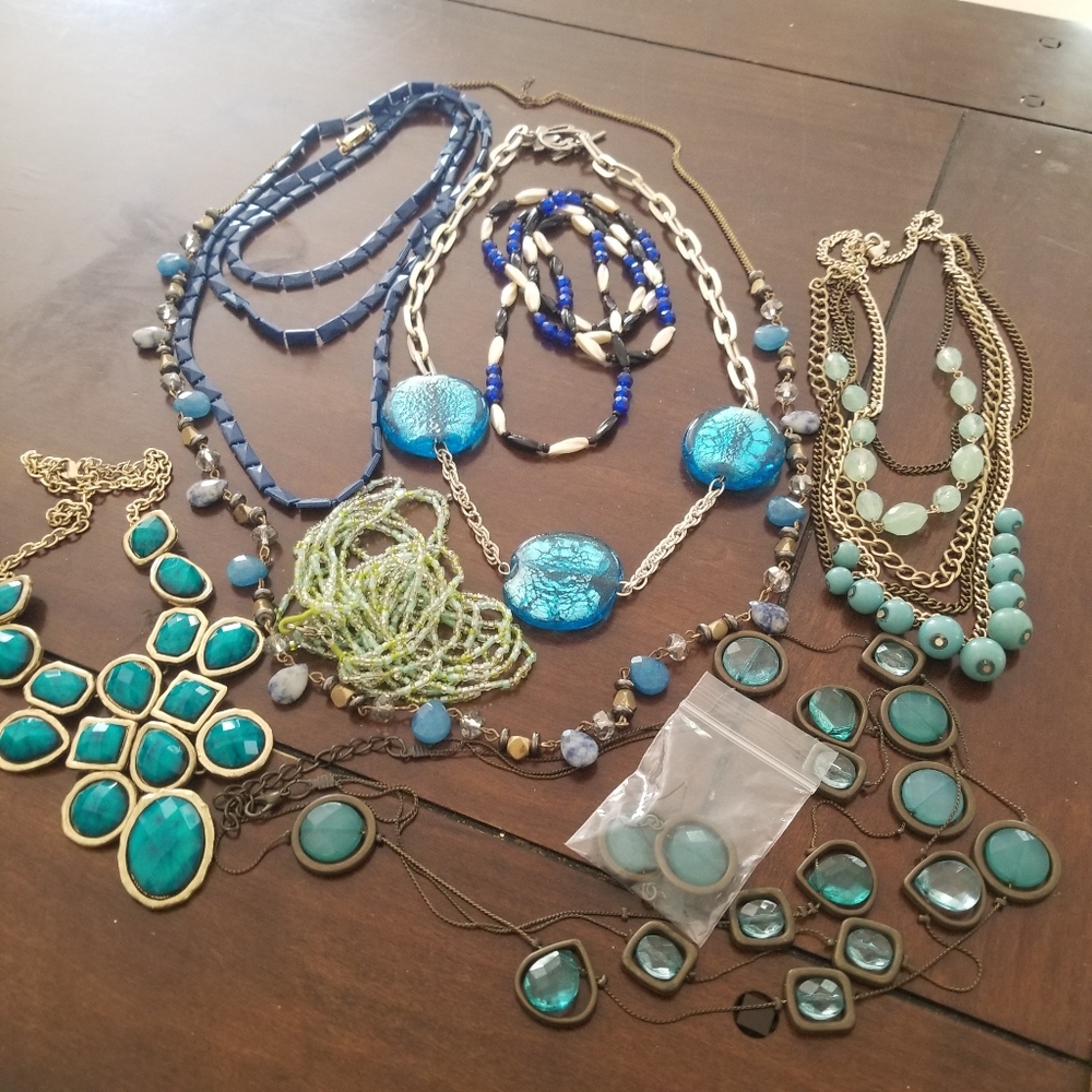 Turquoise & Blue Statement Necklace Lot | One Pair Matching Earrings